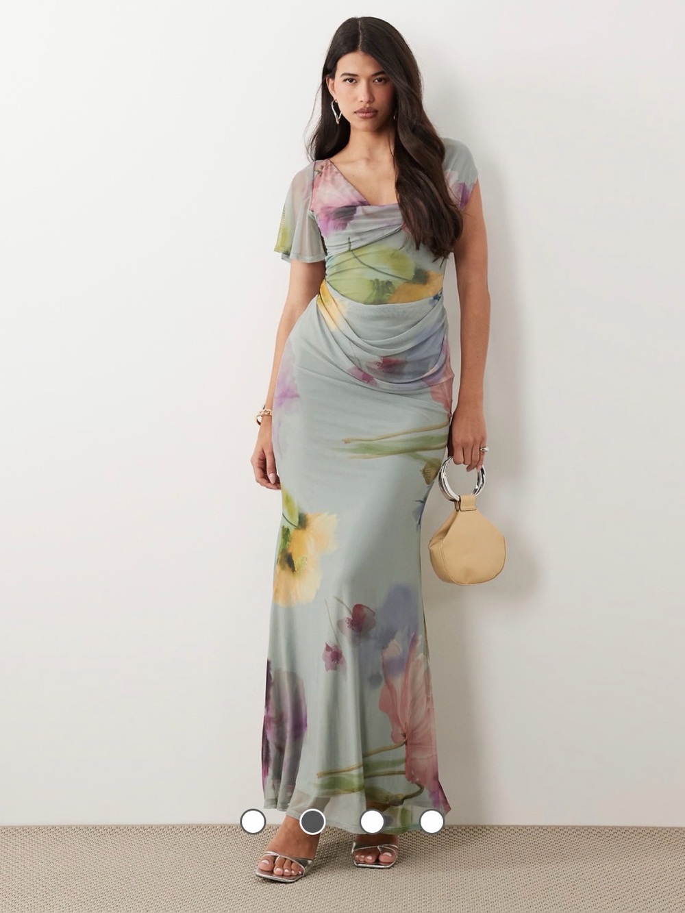 ASOS Sage Blue Floral Asymmetrical Maxi Dress